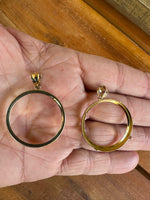 Load image into Gallery viewer, 14K Gold Coin Bezel Necklace Pendant Frame - Plain Polished Prong back in Sizes 13mm up to 39.75mm
