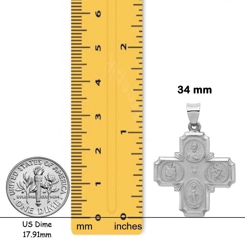 Four Way Catholic Medal Pendant 4-Way in Solid 14K Yellow or White Gold - I Am a Catholic - Please Call a Priest inscription