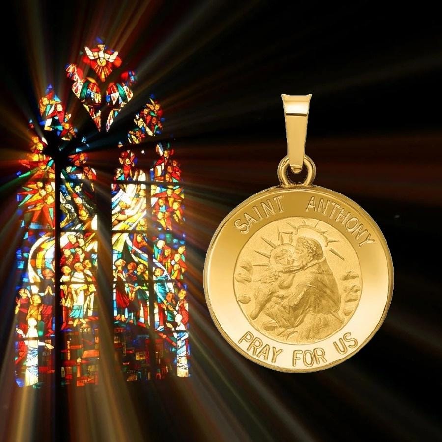 Saint Anthony 14K Gold Medal Pendant Charm - Yellow or White Gold - with Chain options