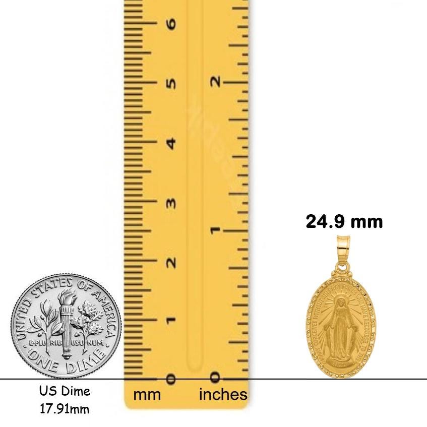 14K Gold Miraculous Medal Oval Pendant - 7 sizes - Small - Medium - Large - X-Large