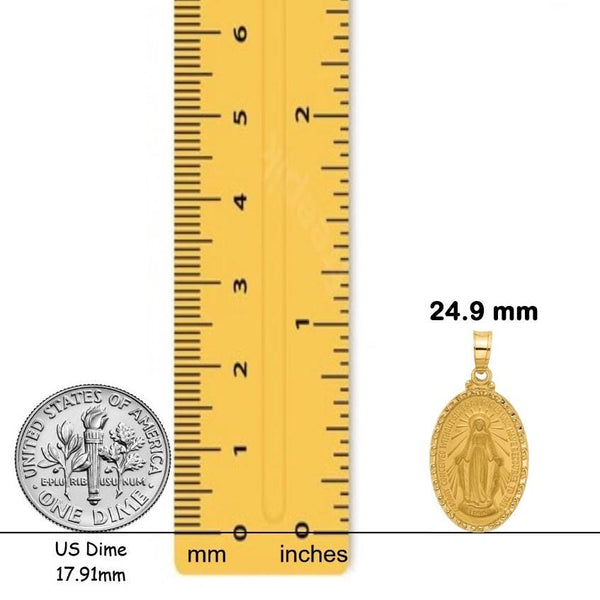 14K Gold Miraculous Medal Oval Pendant - 7 sizes - Small - Medium - Large - X-Large