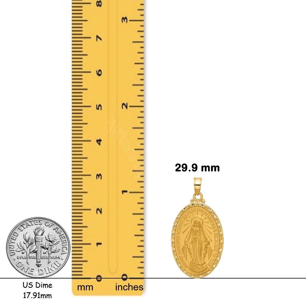 14K Gold Miraculous Medal Oval Pendant - 7 sizes - Small - Medium - Large - X-Large