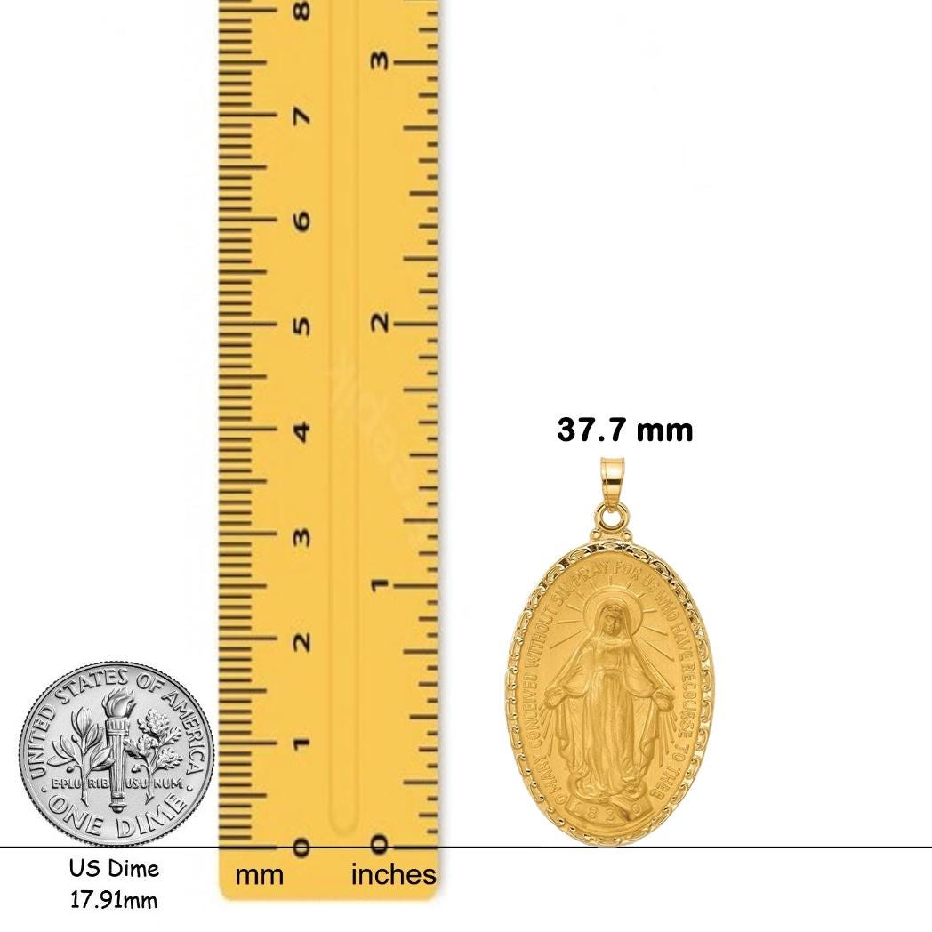 14K Gold Miraculous Medal Oval Pendant - 7 sizes - Small - Medium - Large - X-Large