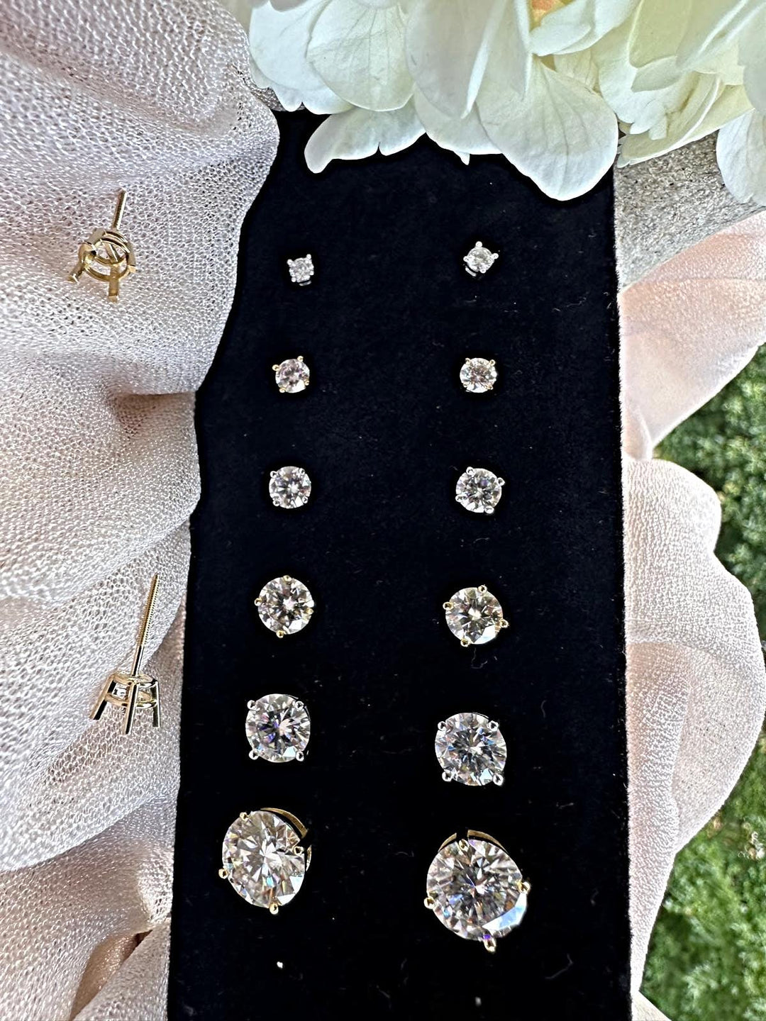 Certified Moissanite Stud Earrings - Pushbacks or Screw backs  18K Gold Plated Sterling Silver in Sizes: 1, 2, 3, 4, 6, or 8 Carats
