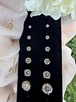 Load image into Gallery viewer, Certified Moissanite Stud Earrings - Pushbacks or Screw backs  18K Gold Plated Sterling Silver in Sizes: 1, 2, 3, 4, 6, or 8 Carats
