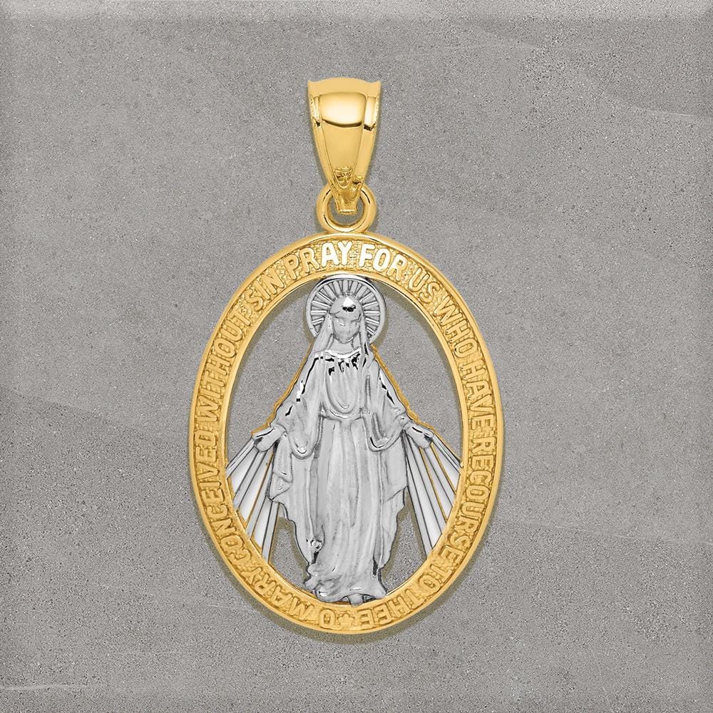 14K Gold Miraculous Medal Pendant Oval Shape - 2 Sizes