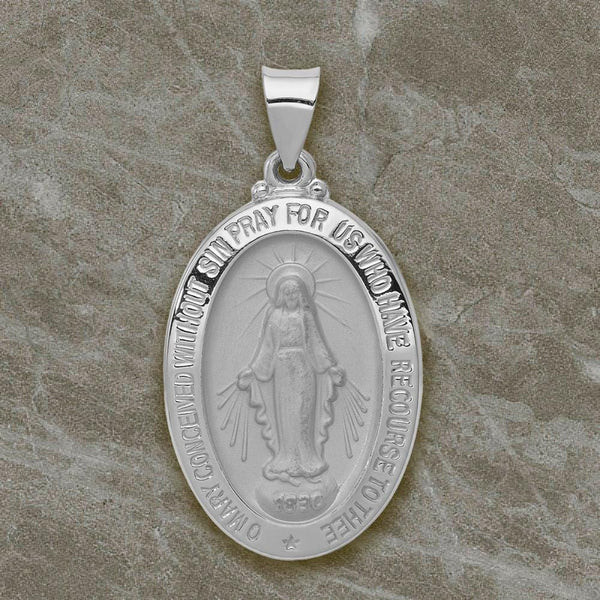14K Yellow or White Gold Miraculous Medal Pendant Oval - Size: 29x18mm - 1' inch