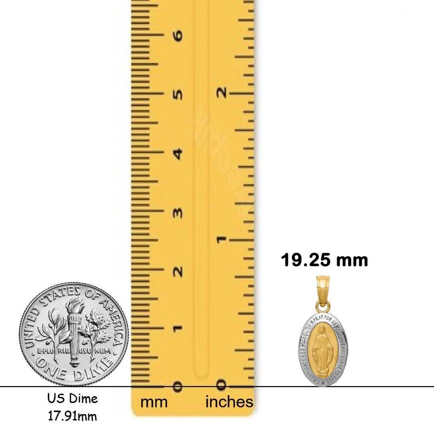 14K Two-tone Gold Miraculous Medal Pendant Charm Oval - Size: 15x8.5 with Chain Option
