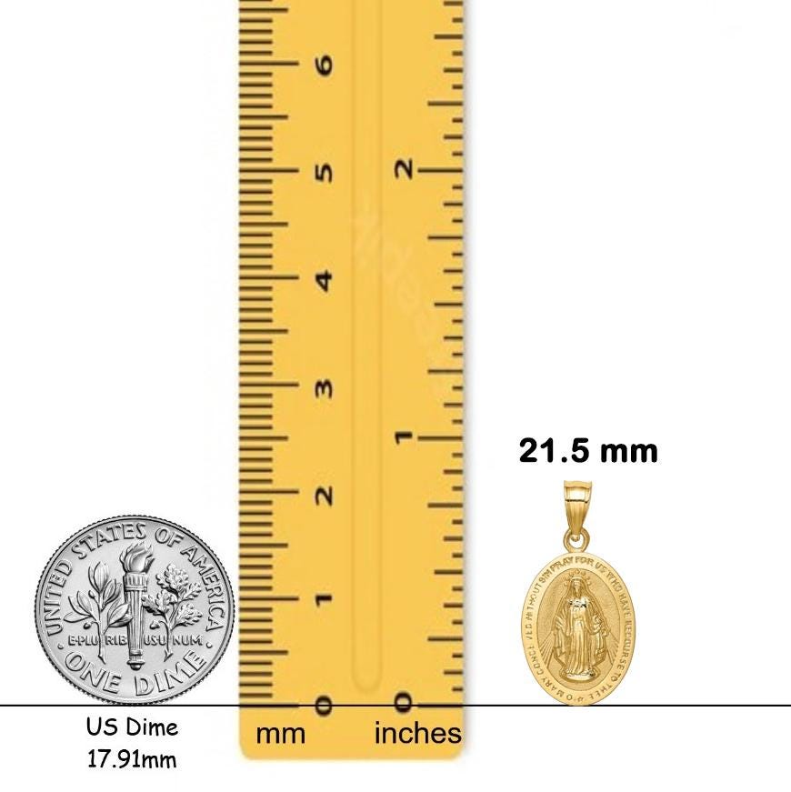 14K Yellow or White Gold Miraculous Medal Pendant Charm Oval - Size: 17.5x11.3 with Chain Option
