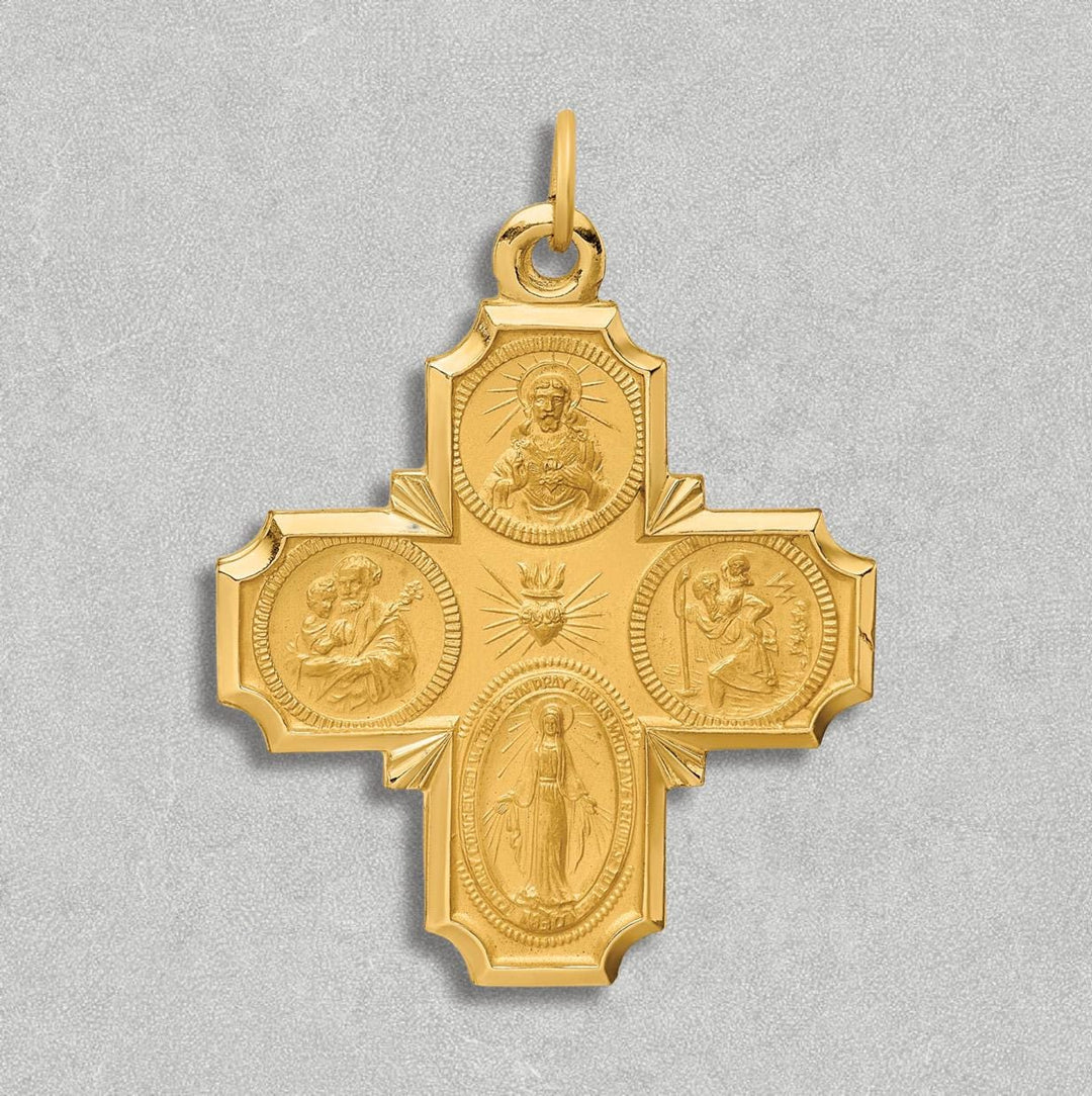 14K Gold Solid Extra Large 4-Way Medal Pendants - with Necklace Chain Options