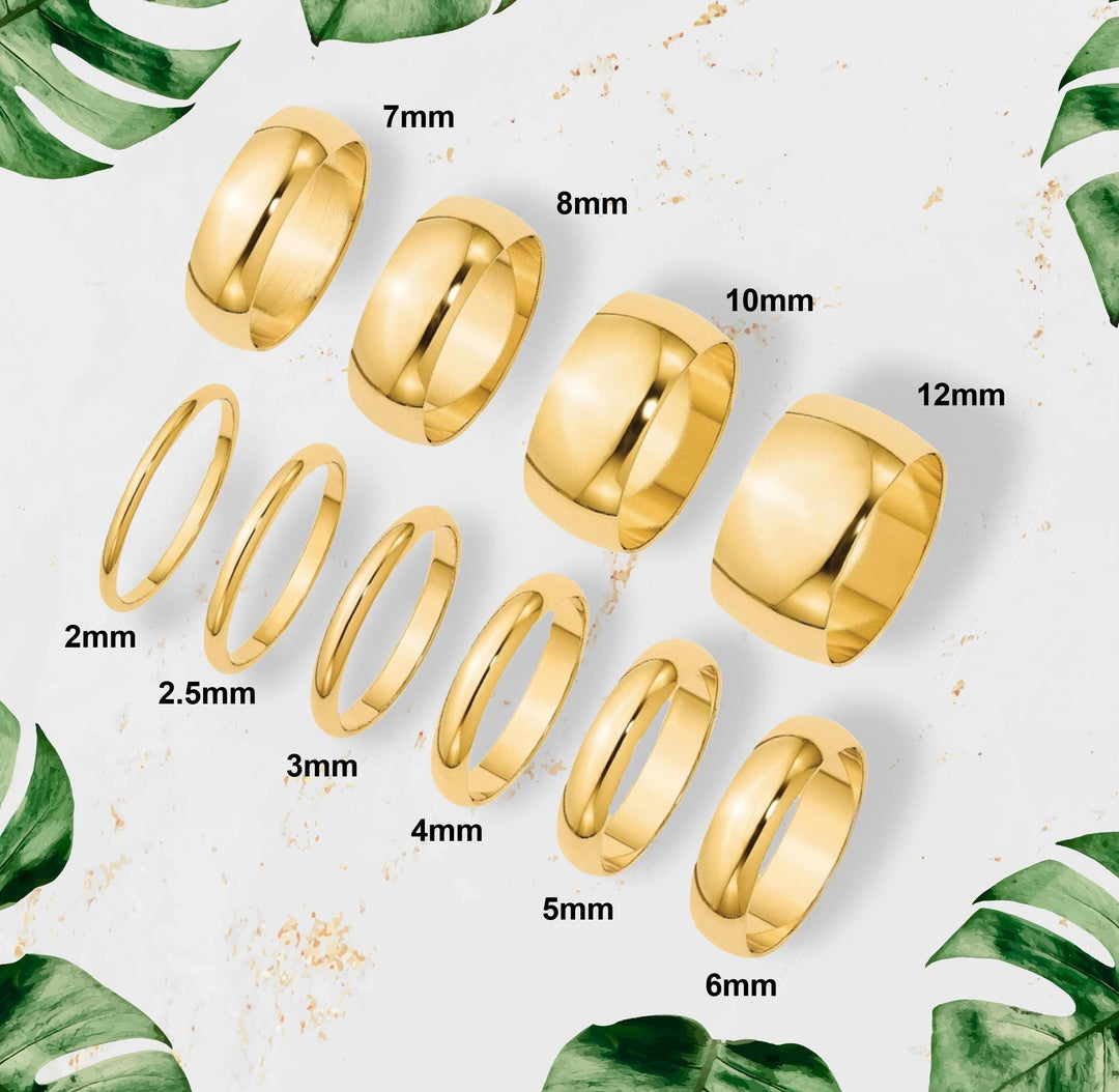 14K Solid Yellow Gold Wedding Bands Half Round Style with FREE Inside Ring Engraving - 2mm 2.5mm 3mm 4mm 5mm 6mm 7mm 8mm 10mm 12mm Widths
