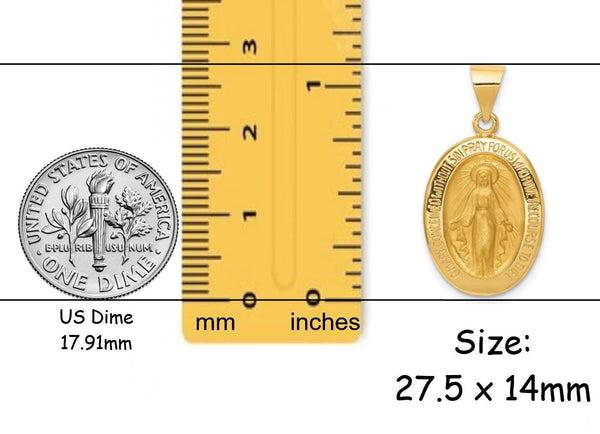 14K Yellow Gold Miraculous Medal Pendant Oval - with Chain Necklace options