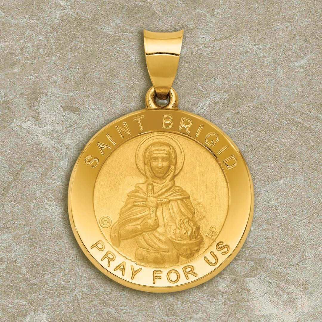 14K Gold St. Brigid Medal Pendant - Custom Engravable with Necklace Chain Options