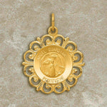 Load image into Gallery viewer, 14K Gold Spanish Guardian Angel Medal Pendant with Filigree Lace Border - with Chain Necklace options
