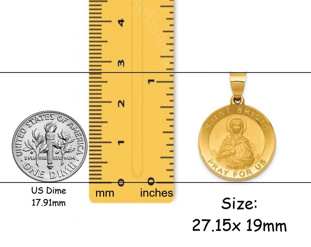 14K Gold St. Brigid Medal Pendant - Custom Engravable with Necklace Chain Options
