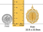 Load image into Gallery viewer, 14k Solid Gold Oval Miraculous Medal with Fancy Lace Filigree Border Frame available in 3 sizes - with Necklace Chain Options

