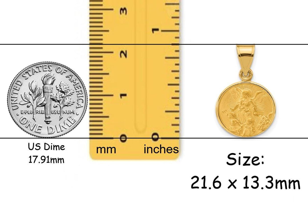 14k Solid Gold Our Guardian Angel Medal Pendants Polished and Satin finish - with Necklace Chain Options