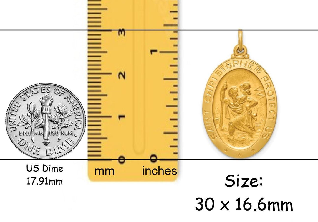 14K Solid Medium Oval St. Christopher Medal Pendants - Custom Engravable with Necklace Chain Options