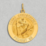 Load image into Gallery viewer, 14K Solid Large Round St. Christopher Medal pendant - Custom Engravable with Necklace Chain Options
