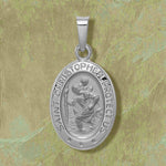 Load image into Gallery viewer, 14k White Gold Oval Saint Christopher Medal Charm Pendants - Small sizes - with Necklace Chain Options
