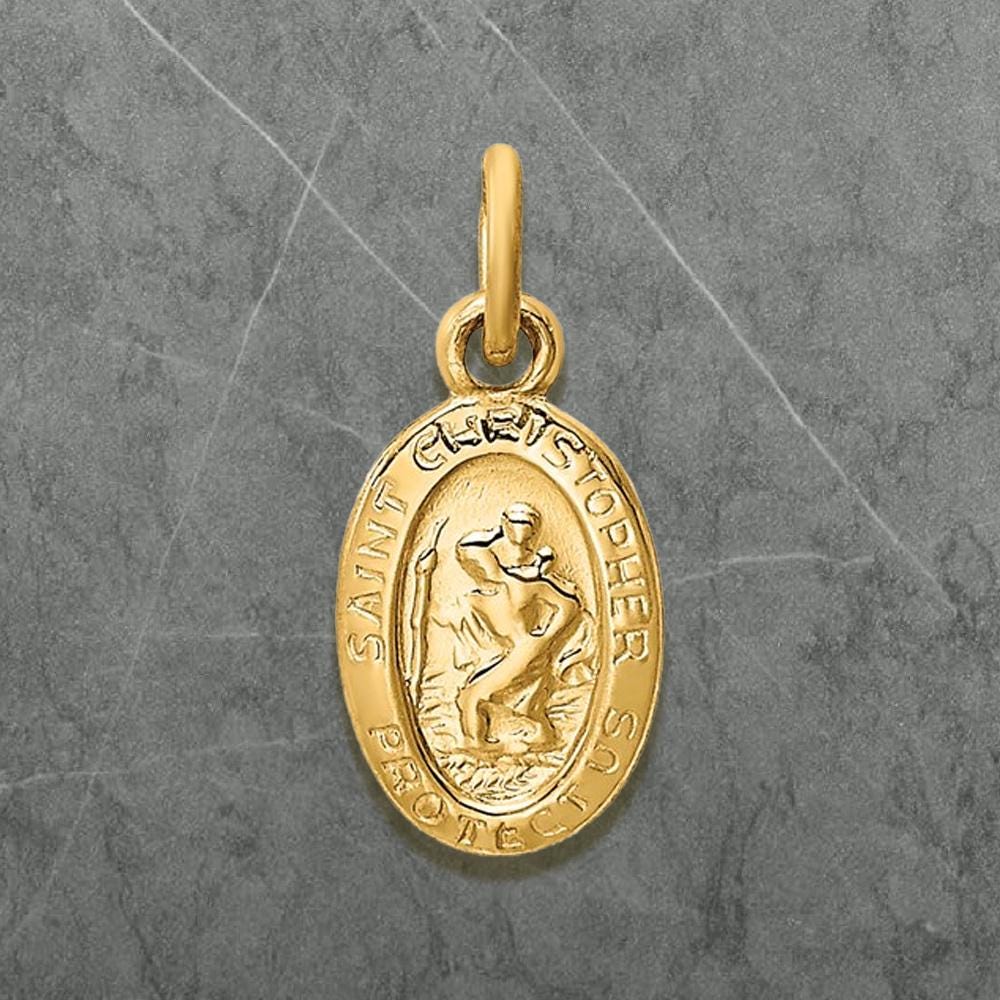 14K Gold Oval St Christipher Medal Charms Pendants - Small sizes - with Necklace Chain Options