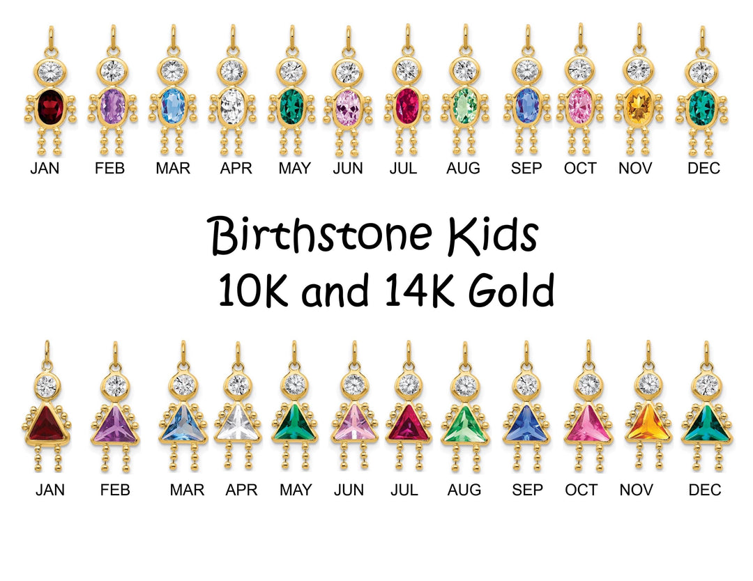 Birthstone Kids - Girls and Boys Pendants, Spacer Beads, Chains, Necklaces in 10K 14K Gold - all Months