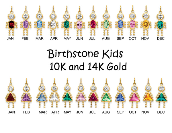 Birthstone Kids - Girls and Boys Pendants, Spacer Beads, Chains, Necklaces in 10K 14K Gold - all Months