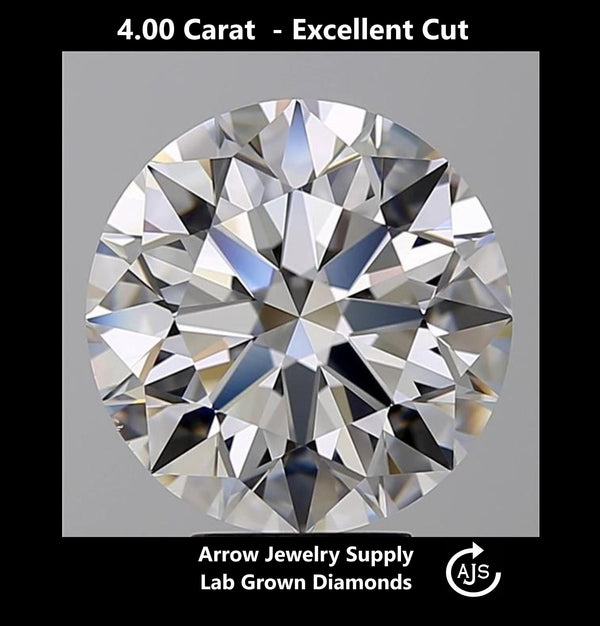 Certified 4 Carat Round Lab Grown Diamond  - Excellent Cut - Select from Clarity/Color Grades: VVS1 D VVS2 E VS1 F VS2 G H
