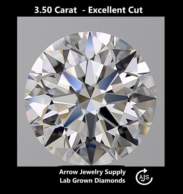 Certified 3.50 Carat Round Lab Grown Diamond  - Excellent Cut - Select from Clarity/Color Grades: VVS1 D VVS2 E VS1 F VS2 G H