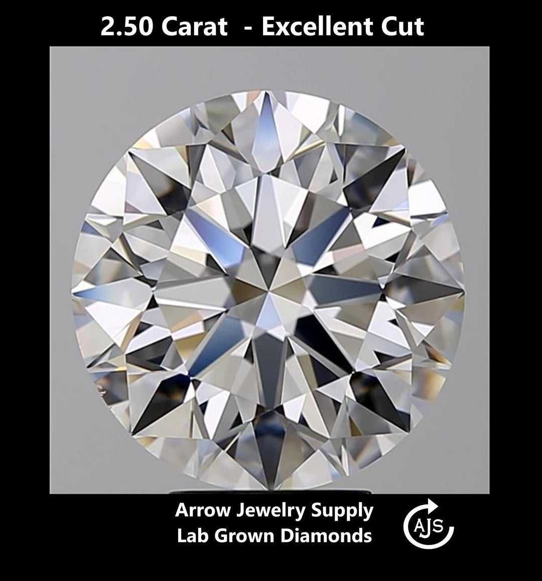 Certified 2.50 Carat Round Lab Grown Diamond  - Excellent Cut - Select from Clarity/Color Grades: VVS1 D VVS2 E VS1 F VS2 G H