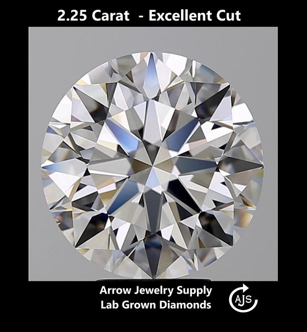 Certified 2.25 Carat Round Lab Grown Diamond  - Excellent Cut - Select from Clarity/Color Grades: VVS1 D VVS2 E VS1 F VS2 G H
