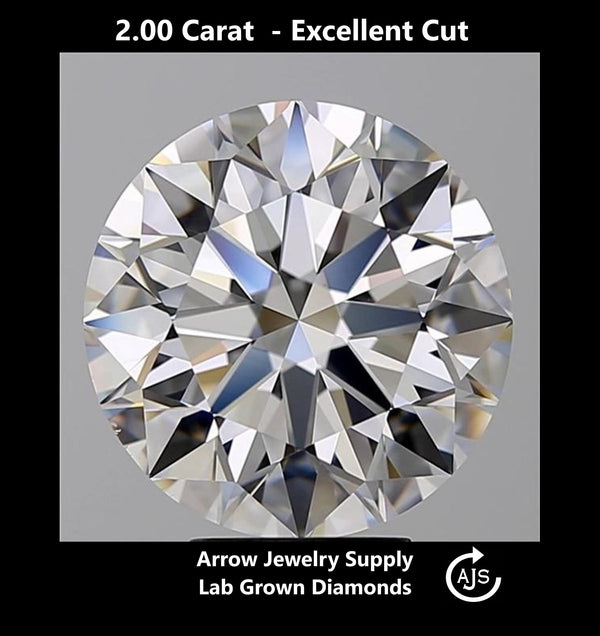 Certified 2 Carat Round Lab Grown Diamond  - Excellent Cut - Select from Clarity/Color Grades: VVS1 D VVS2 E VS1 F VS2 G H