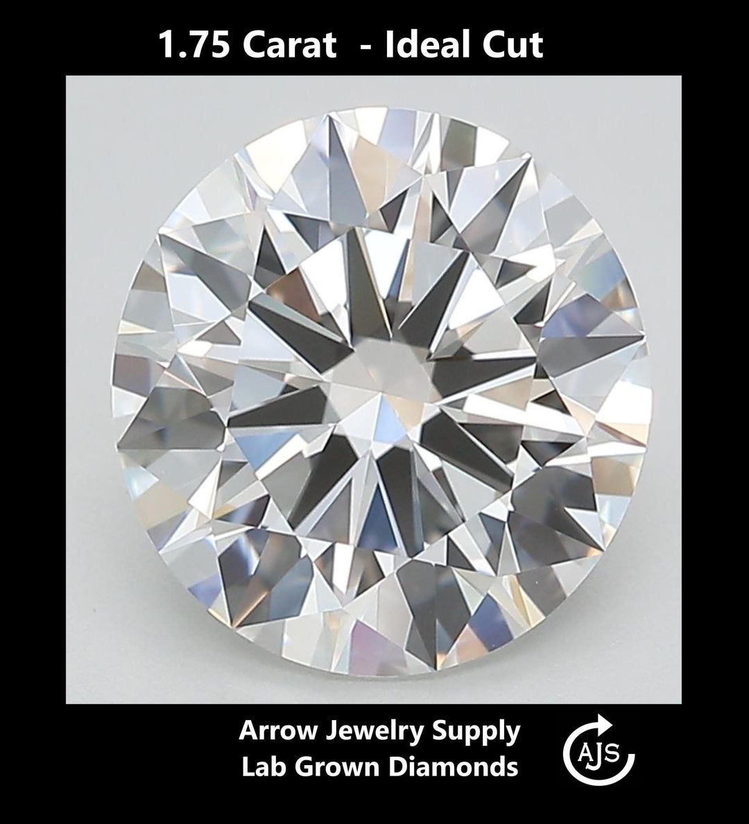 Certified 1.75 Carat Round Lab Grown Diamond  - Excellent Cut - Select from Clarity/Color Grades: VVS1 D VVS2 E VS1 F VS2 G H