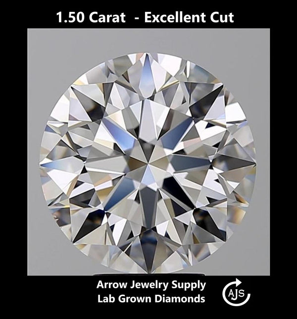 Certified 1.50 Carat Round Lab Grown Diamond  - Excellent Cut - Select from Clarity/Color Grades: VVS1 D VVS2 E VS1 F VS2 G H