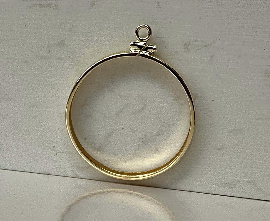 14K Gold Coin Bezel Necklace Pendant Frame - Plain Polished Screw Top in Sizes 13mm up to 41.5mm