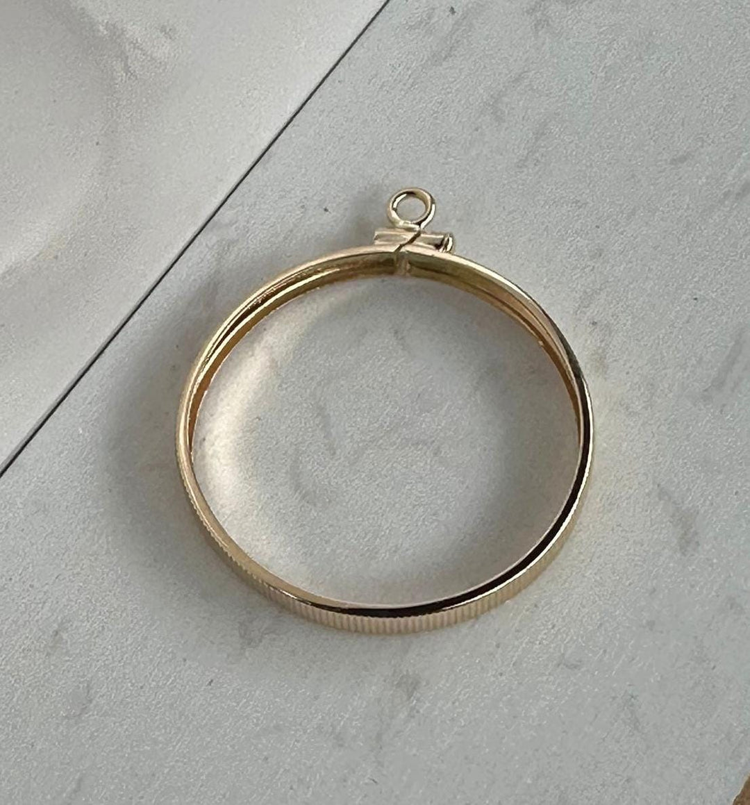 14K Gold Coin Bezel Necklace Pendant Frame - Plain Polished Screw Top in Sizes 13mm up to 41.5mm