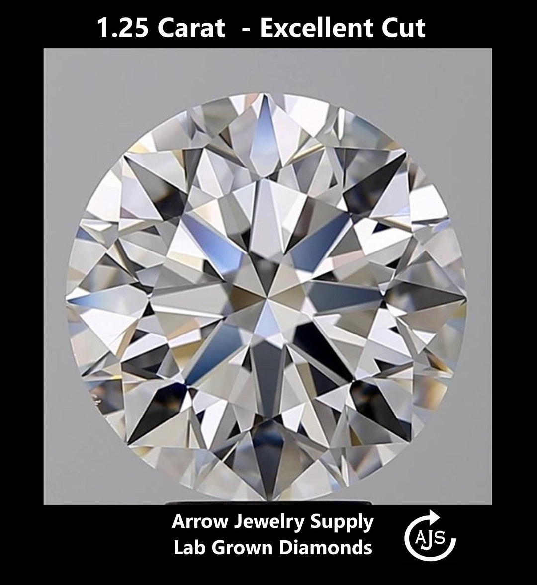 Certified 1.25 Carat Round Lab Grown Diamond  - Excellent Cut - Select from Clarity/Color Grades: VVS1 D VVS2 E VS1 F VS2 G H