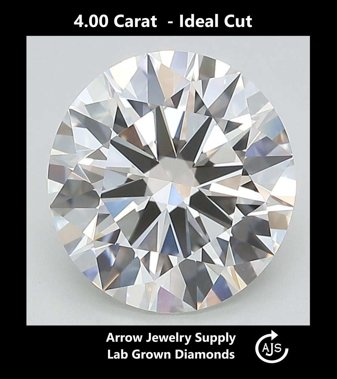 Certified 4 Carat Round Lab Grown Diamond  - Ideal Cut - Select from Clarity/Color Grades: VVS1 D VVS2 E VS1 F VS2 G H