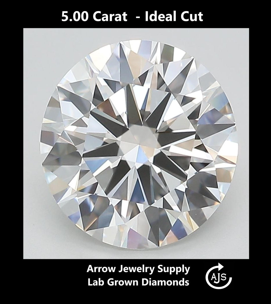 Certified 5 Carat Round Lab Grown Diamond  - Ideal Cut - Select from Clarity/Color Grades: VVS1 D VVS2 E VS1 F VS2 G H