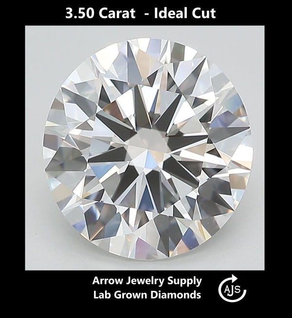 Certified 3.50 Carat Round Lab Grown Diamond  - Ideal Cut - Select from Clarity/Color Grades: VVS1 D VVS2 E VS1 F VS2 G H
