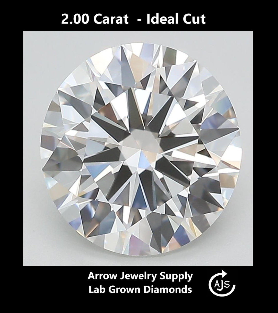Certified 2 Carat Round Lab Grown Diamond  - Ideal Cut - Select from Clarity/Color Grades: VVS1 D VVS2 E VS1 F VS2 G H