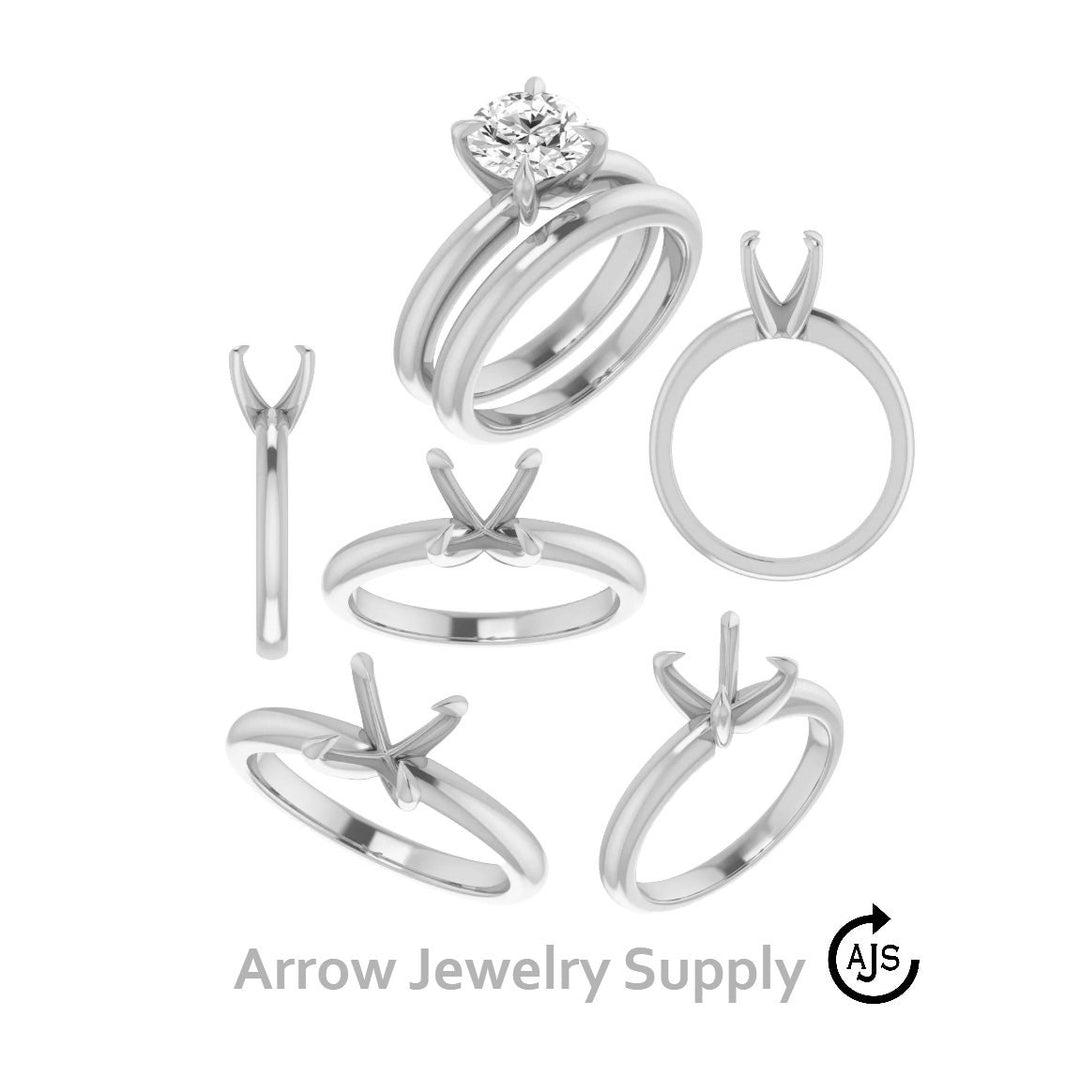 Solitaire Ring Mounting - Yellow and White 14K 18K Gold or Platinum - 4 Tapered claw-prong Engagement Ring Design