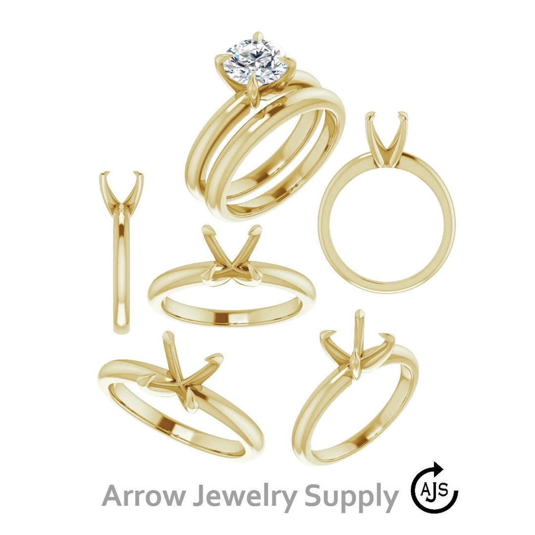 Solitaire Ring Mounting - Yellow and White 14K 18K Gold or Platinum - 4 Tapered claw-prong Engagement Ring Design