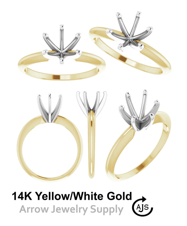 14K Gold or Platinum Two-tone 6-prong Solitaire Engagement Ring Mountings