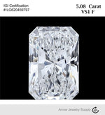 Load image into Gallery viewer, 5 Carat Certified Lab Grown Radiant Cut Loose Diamond Clarity/Color VS1 F - with IGI Certification
