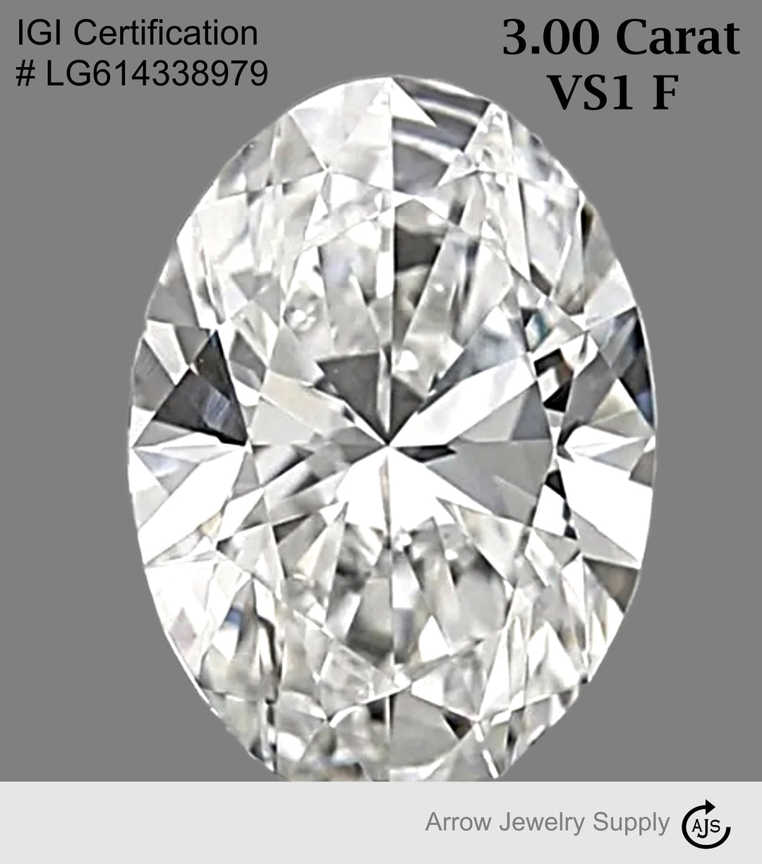 Certified 3 Carat Oval cut Lab Grown Loose Diamond Clarity/Color VS1 F - with IGI Certification