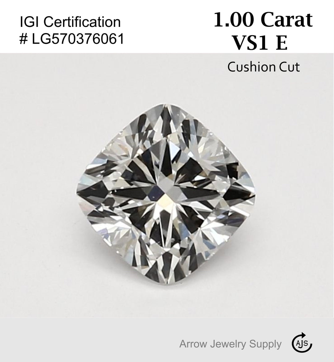 1 Carat Certified Lab Grown Cushion Cut Loose Diamond Clarity/Color VS1 E - IGI Certification Lab Report