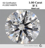 Load image into Gallery viewer, 1 Carat Certified Lab Grown Round Loose Diamond Clarity/Color Flawless IF E Ideal Cut - IGI Certification Lab Report
