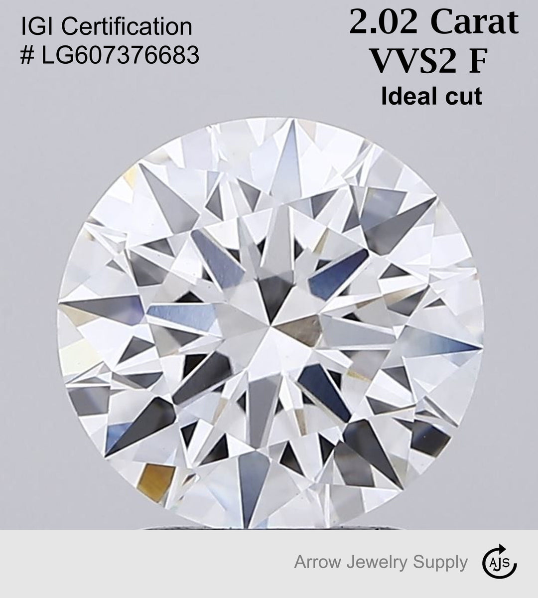 2 Carat Certified Lab Grown Round Loose Diamond Clarity/Color VVS2 F with IGI Certification