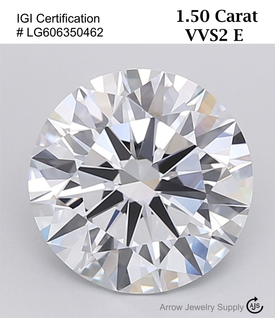 1.50 Carat Certified Lab Grown Round Loose Diamond Clarity/Color VVS2 E with IGI Certification Lab Report